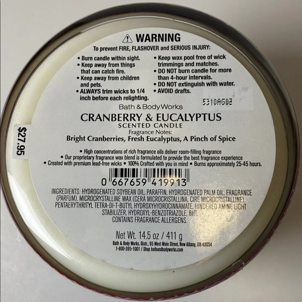 Bath & Body Works Cranberry & Eucalyptus 3 Wick Candle